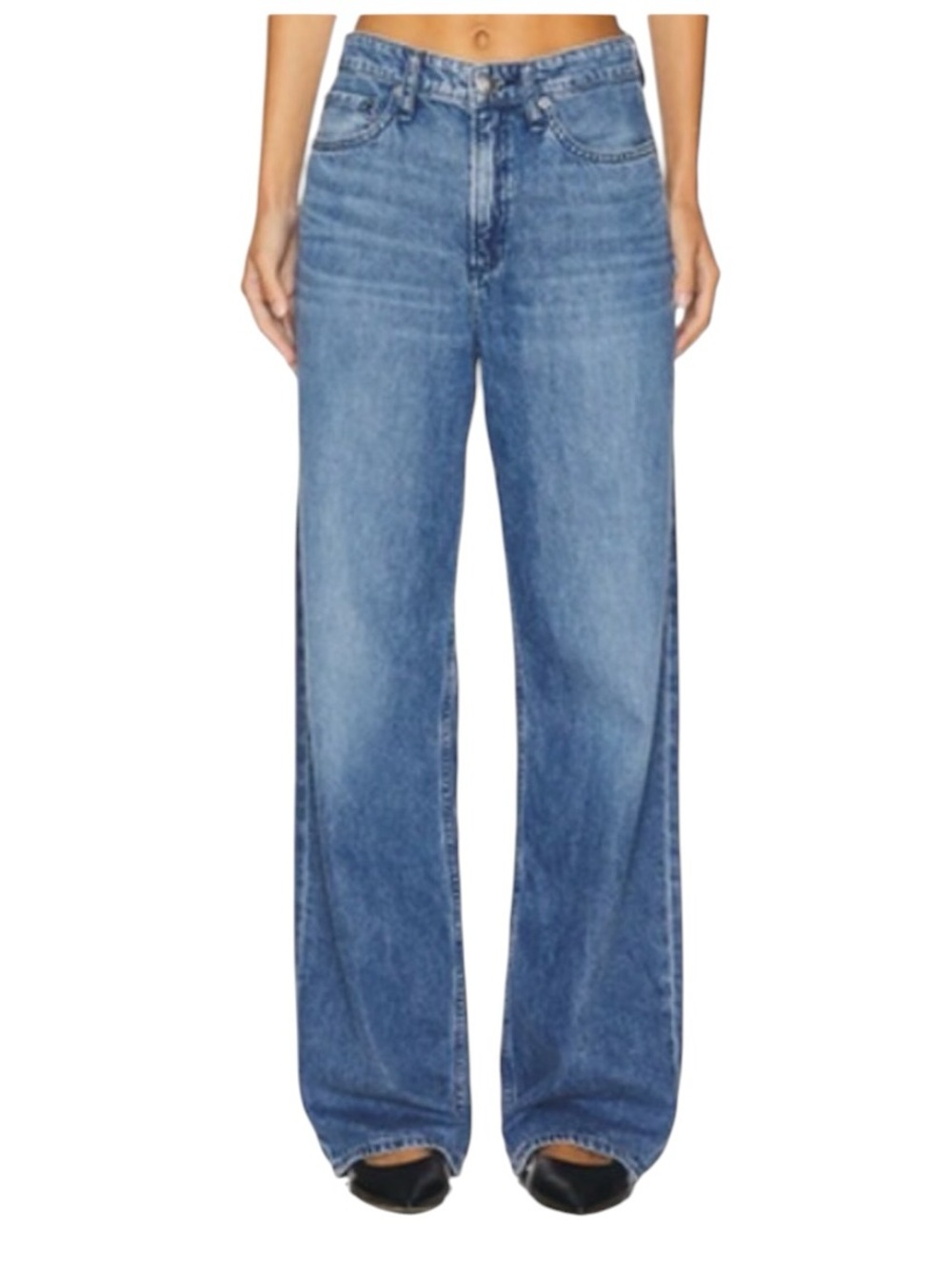Rag & Bone Logan Mid Rise Wide Leg Relaxed Denim Baggy in Charlock Size 30/10